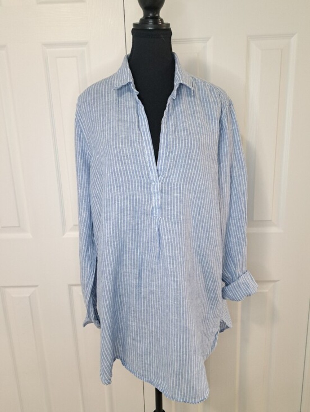 GAP Linen Blouse Blue White Striped Casual Tunic Style Top Classic Relaxed XL